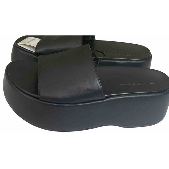 Bershka NWT Platform Slides Women's7.5 Sandals Round Toe Black Boho 90s Hippy - Picture 6 of 16